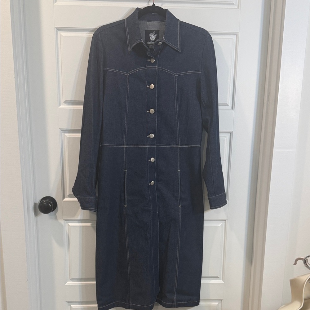 Dollhouse Denim Dress  Midi Jacket Blue Jean Vintage 1990s Y2K Clubwear Medium